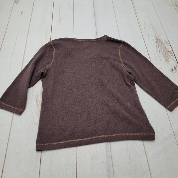 Vintage LL Bean 100% cashmere brown sweater 3/4 sleeve V neck stitched - Picture 7 of 7